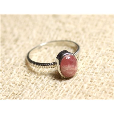 N225 - Bague Argent 925 et Pierre semi précieuse - Rhodochrosite Ovale 8x6mm 