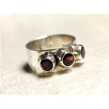 N227 - Bague Argent massif 925 martelé et Pierre - Grenat Ronds 4mm 