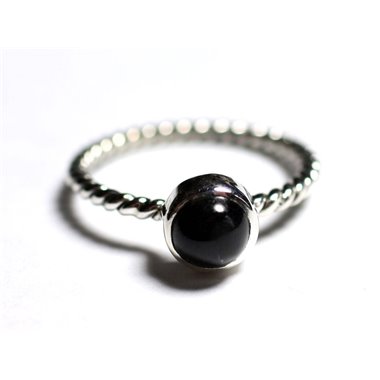 N231 - Bague Argent 925 et Pierre - Black Star Diopside étoilé 6mm Anneau torsade 