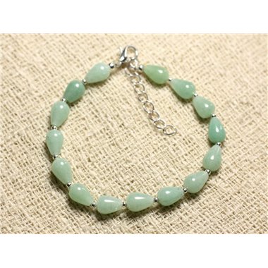 Bracelet Argent 925 et Pierre - Aventurine verte Gouttes 8x6mm 