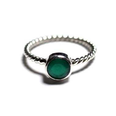 N231 - Bague Argent 925 et Pierre - Emeraude 6mm Anneau torsade 