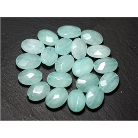 Fil 39cm 26pc env - Perles de Pierre - Jade Ovales Facettés 14x10mm Bleu clair Turquoise Pastel Fil 39cm 26pc env - Perles de Pierre - Jade Ovales Facettés 14x10mm Bleu clair Turquoise Pastel