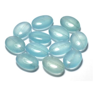 Fil 39cm 22pc env - Perles de Pierre - Jade Ovales 18x13mm Bleu ciel clair