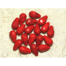 Fil 39cm 23pc env - Perles Turquoise synthèse Gouttes Facettées 16x9mm Rouge Fil 39cm 23pc env - Perles Turquoise synthèse Gouttes Facettées 16x9mm Rouge