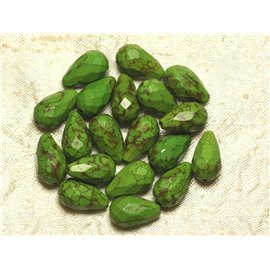 Fil 39cm 23pc env - Perles Turquoise synthèse Gouttes Facettées 16x9mm Vert Fil 39cm 23pc env - Perles Turquoise synthèse Gouttes Facettées 16x9mm Vert