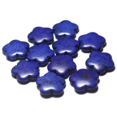 5pc - Perles de Pierre Turquoise Synthèse Fleurs 20mm Bleu Nuit Roi - 7427039729642