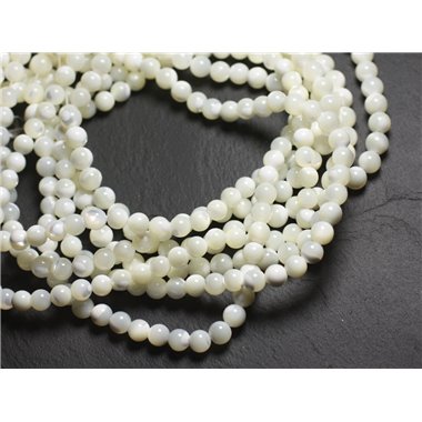 5pc - Perles Coquillage Nacre Boules 8mm blanc reflets irisés - 7427039730150